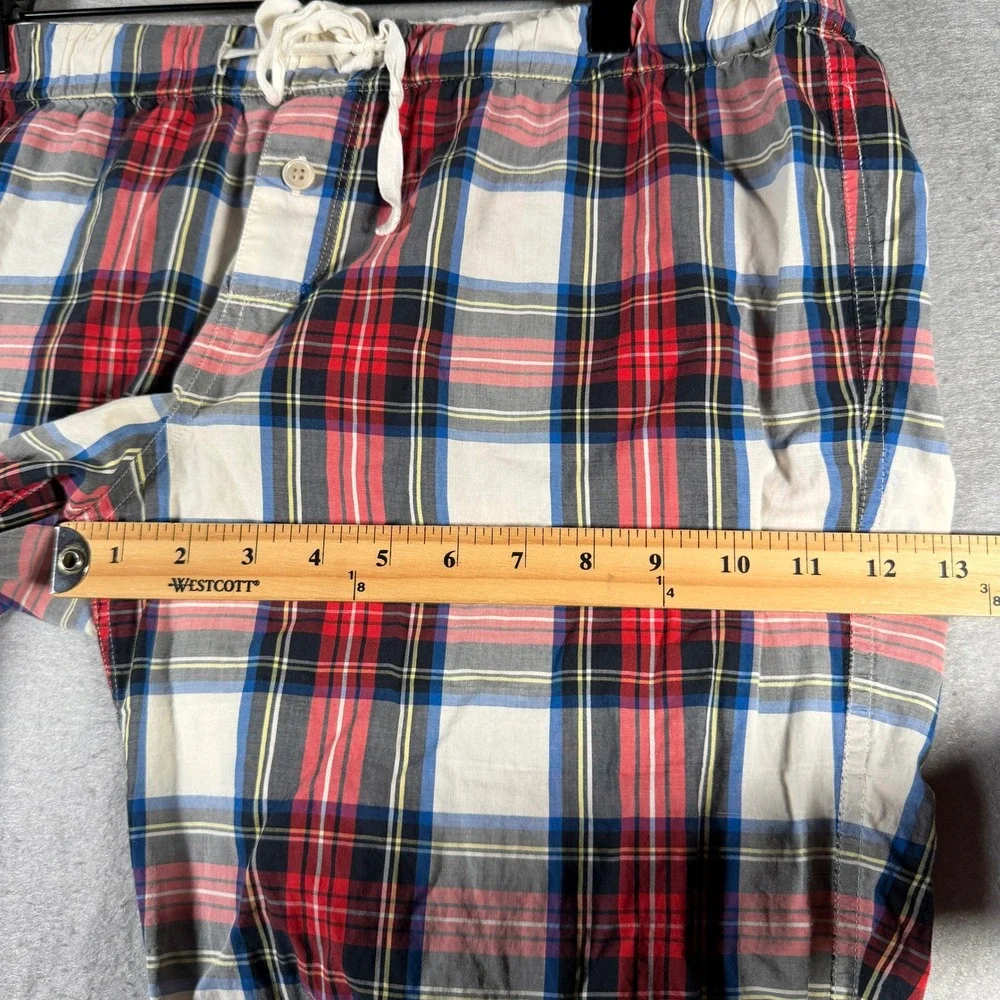 J.Crew Mens Plaid Pajama Pants Red Blue White Cotton Drawstring Size M